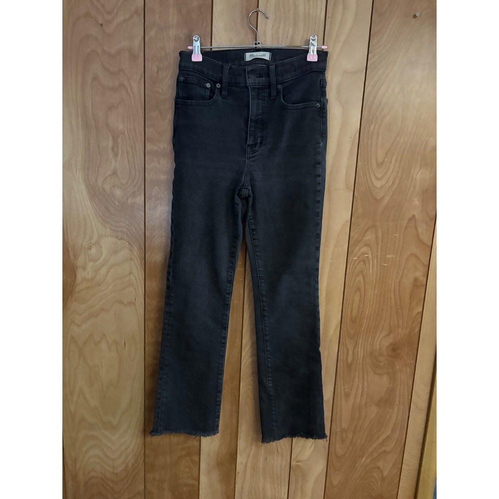 Madewell Cali Demi-Boot Jeans Black Raw Hem High Rise Size‎ 26